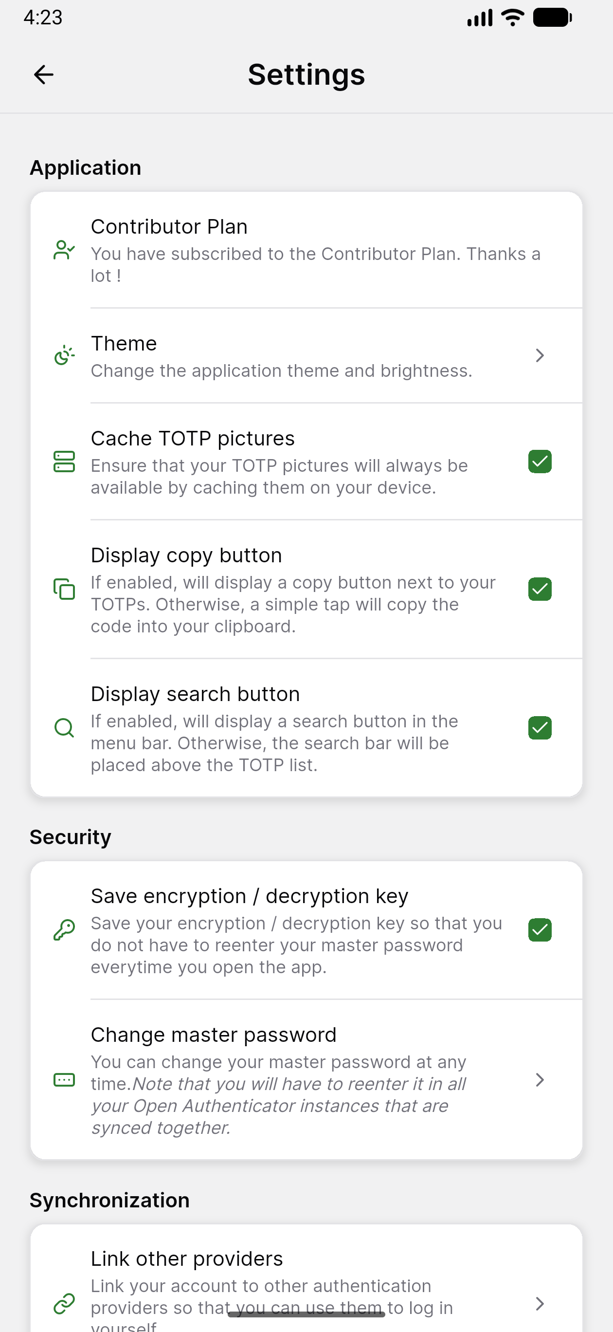 Settings page